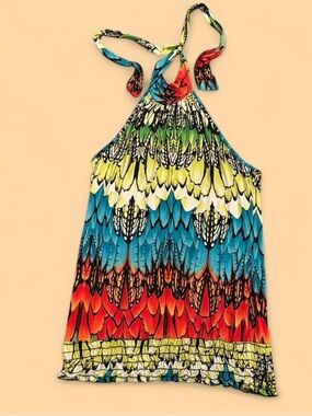 Janette Plus Multicolor Feather-Print Halter Camisole